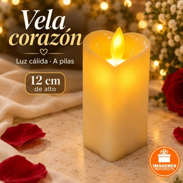 Vela a pilas Corazón con luz Blanca Cálida 5x12cm - 01055