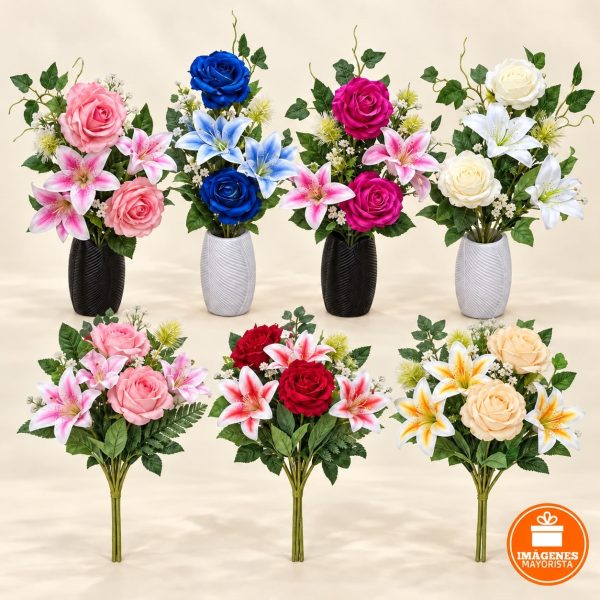 Arreglo floral 50 cm con 5 flores y Helechos- 01669