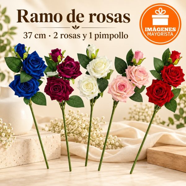 Vara 37 cm con 2 Rosas + Pimpollo- 03649
