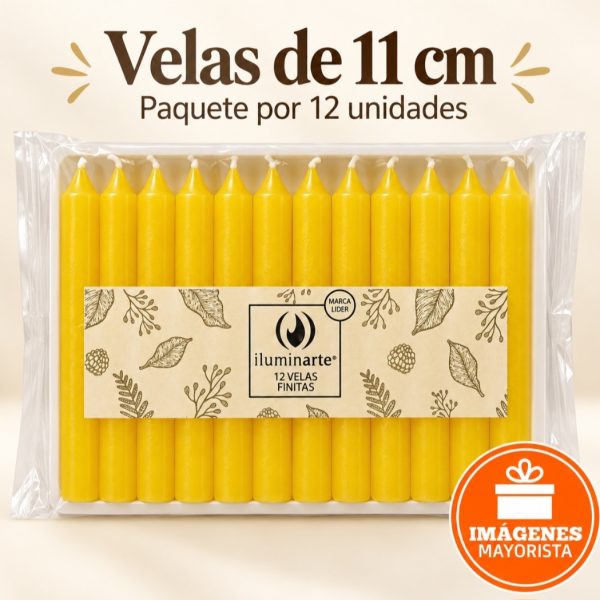 Vela finita 11 cm x 12 unidades AMARILLAS- 10619