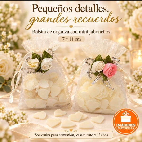 Bolsita Organza con mini corazones y aplique 7x11- 1103