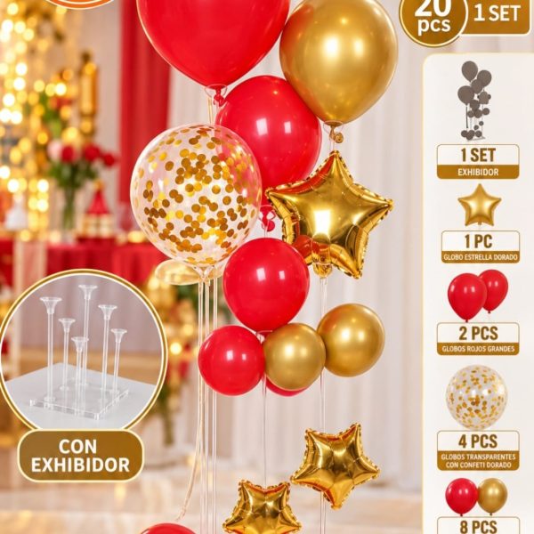 Set globos 20 piezas con exhibidor - 17032