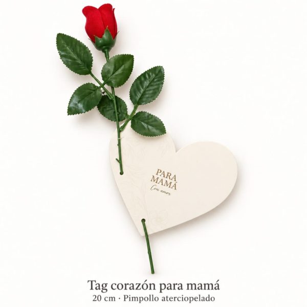 Tag Corazón 20 cm + Pimpollo Aterciopelado con inscripción- 2014