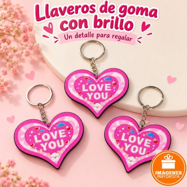Llavero Corazón goma LOVE YOU 7,5cm - 224610