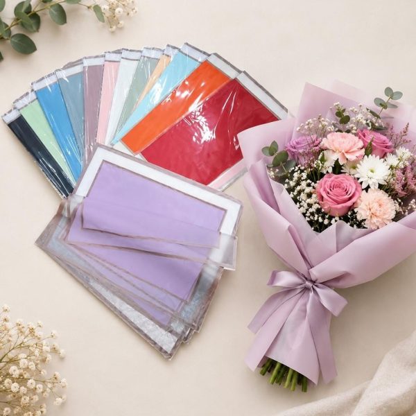Papel de regalo 57x57 Coreano x 20u (aleatorios) LISOS con borde- 31093