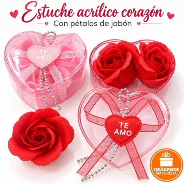 Caja acrilica Corazon con Petalos 8x5 cm-32032