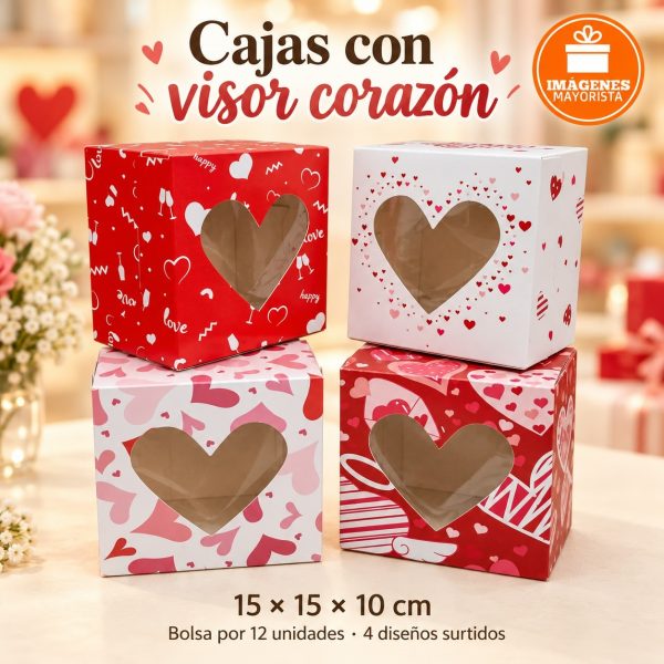 Caja carton 15x15x10 frente corazon visor - 40058
