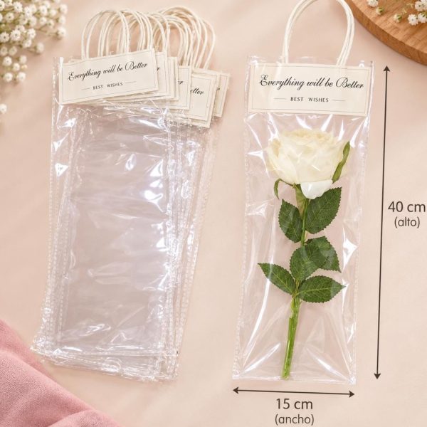 Bolsa Transparente 40x15cm con membrete y manija torzada x 10u- 33142