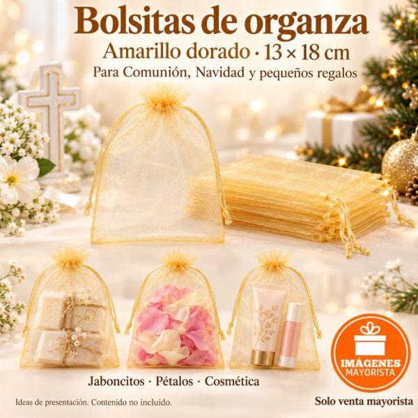 Bolsita organza 13x18 amarillo-dorado x 10u- 48873