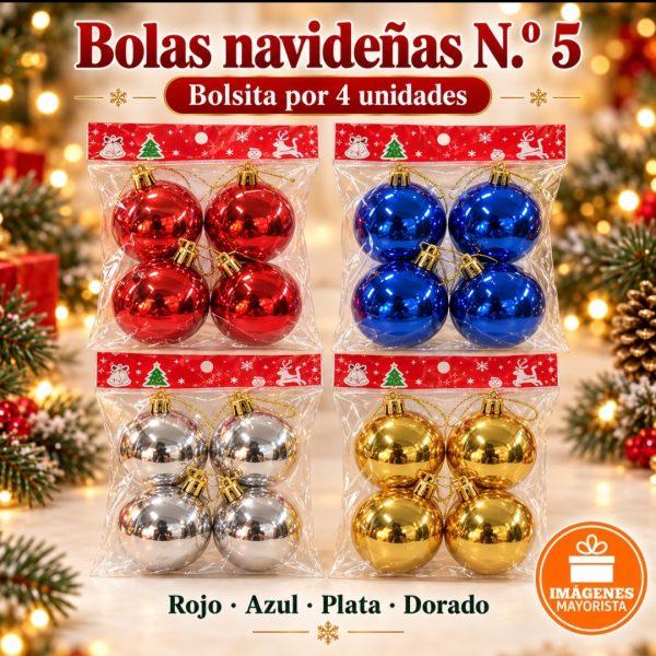 Bola Navideña N°5 en bolsa x 4u - 51019