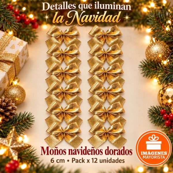 Moños DORADOS 6 cm x 12u en blister - 80032