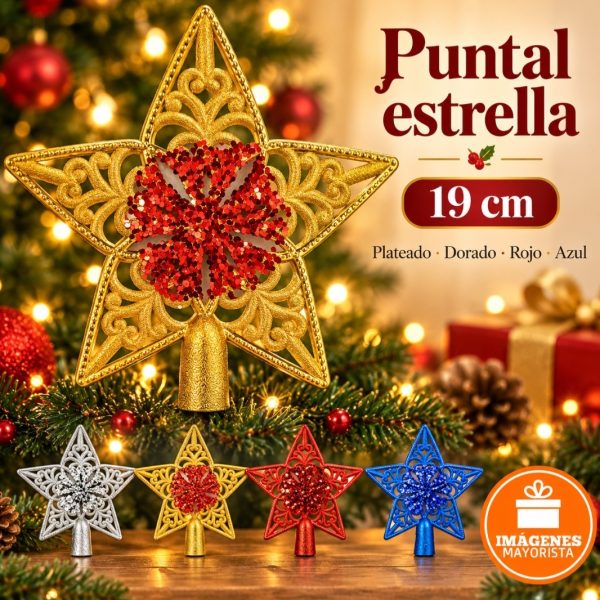 Puntal Estrella 19 cm calada con aplique lentejuela- 80274