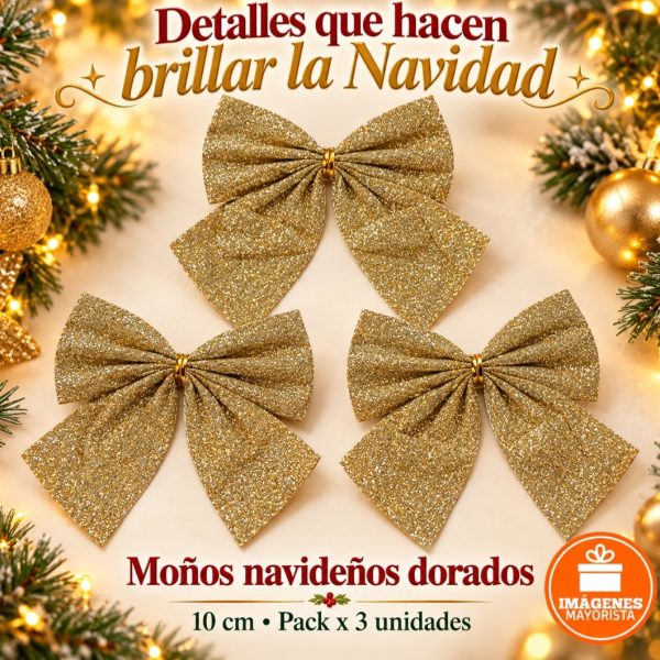 Moños 10 cm x 3u  dorados en blister - 81258