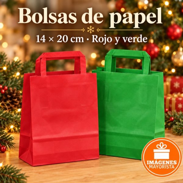 Bolsa Papel 14x20 VERDE-ROJA -814N