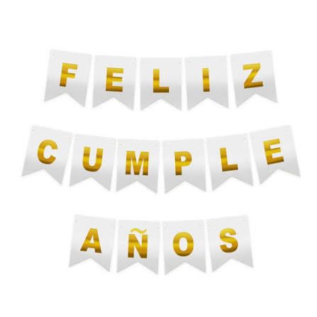 Banderin FELIZ CUMPLEAÑOS  Blanco -00000B