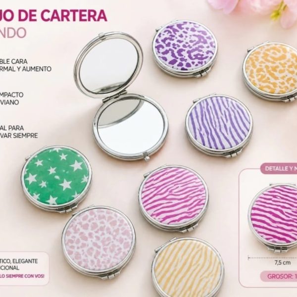 Espejo de cartera con brillo redondo doble faz - 34517R