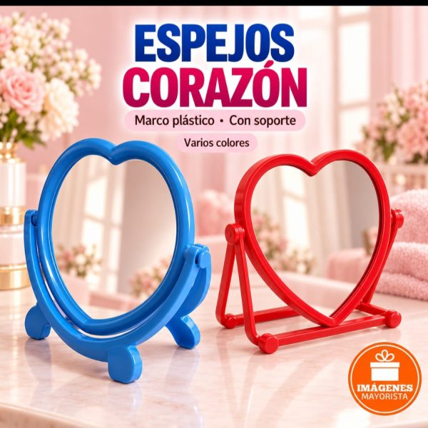 Espejo forma corazon con pie borde plástico- 35166