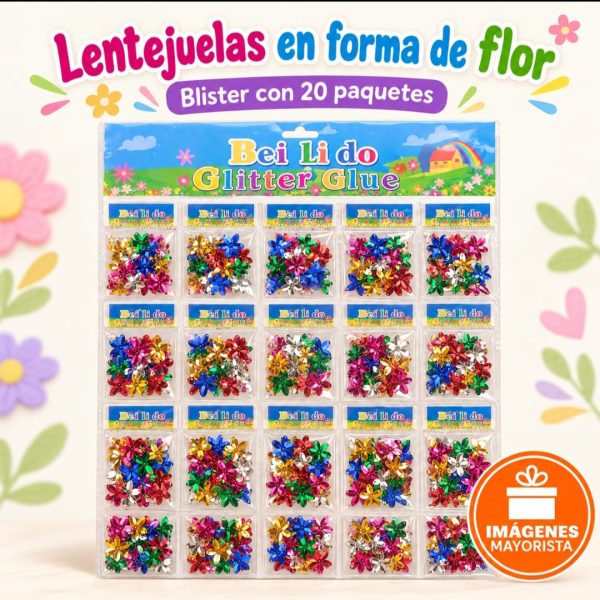 Lentejuelas forma flor en blister x 20 paquetes- 30796